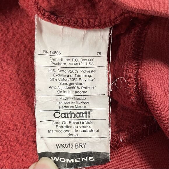 Carhartt Midweight Women's Full Zip Spellout Hooded Sweatshirt Red Y2K Size XL - Picture 8 of 13